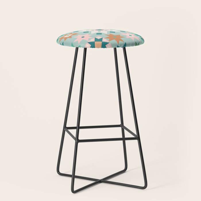 Geometric Quilt - Blue Green Stool Gallery Image 1