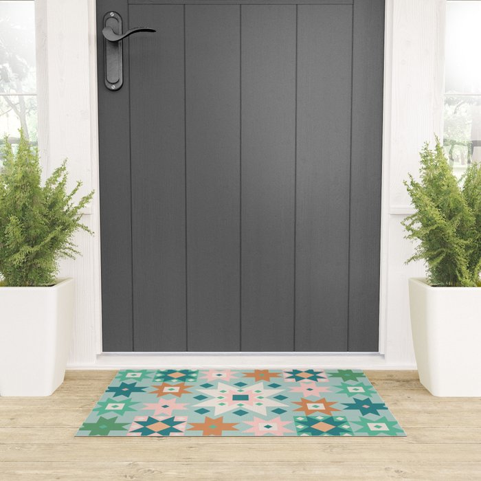 Geometric Quilt - Blue Green Welcome Mat Gallery Image 3
