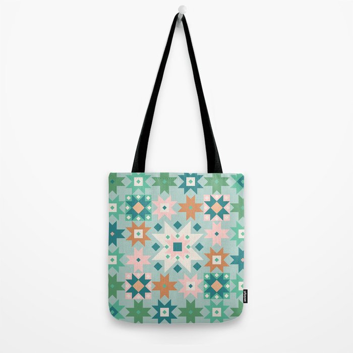 Geometric Quilt - Blue Green Tote Bag Gallery Image 2
