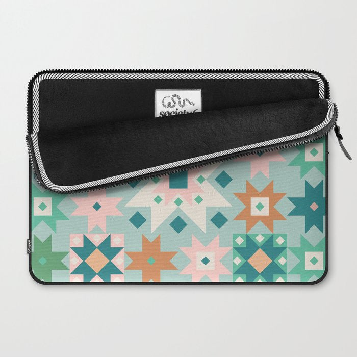Geometric Quilt - Blue Green Laptop Sleeve Gallery Image 2