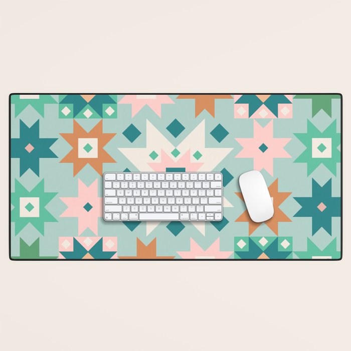 Geometric Quilt - Blue Green Desk Mat Gallery Image 1