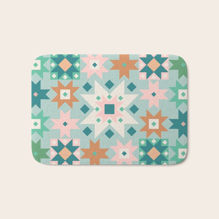 Geometric Quilt - Blue Green Bath Mat Gallery Image 1