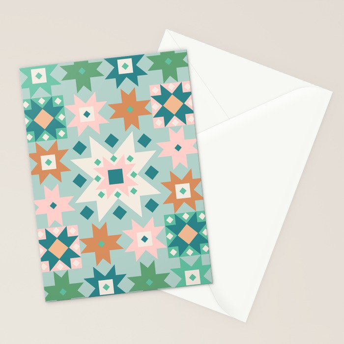 Geometric Quilt - Blue Green Stationery Card Gallery Image 2