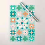 Geometric Quilt - Blue Green Wrapping Paper Gallery Image 1