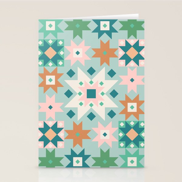 Geometric Quilt - Blue Green Stationery Card Gallery Image 1