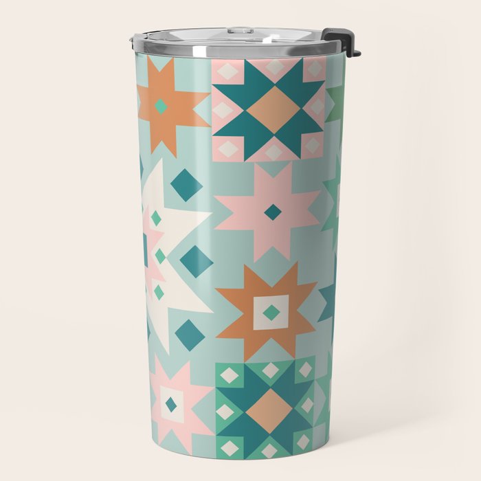 Geometric Quilt - Blue Green Travel Mug Gallery Image 2