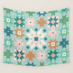 Geometric Quilt - Blue Green Wall Tapestry Gallery Image 4