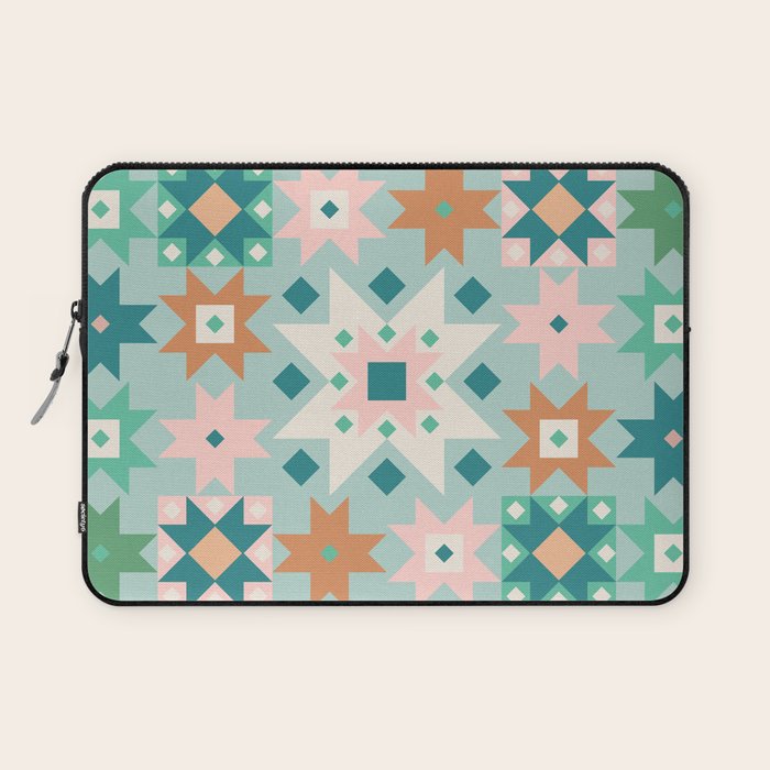 Geometric Quilt - Blue Green Laptop Sleeve Gallery Image 1