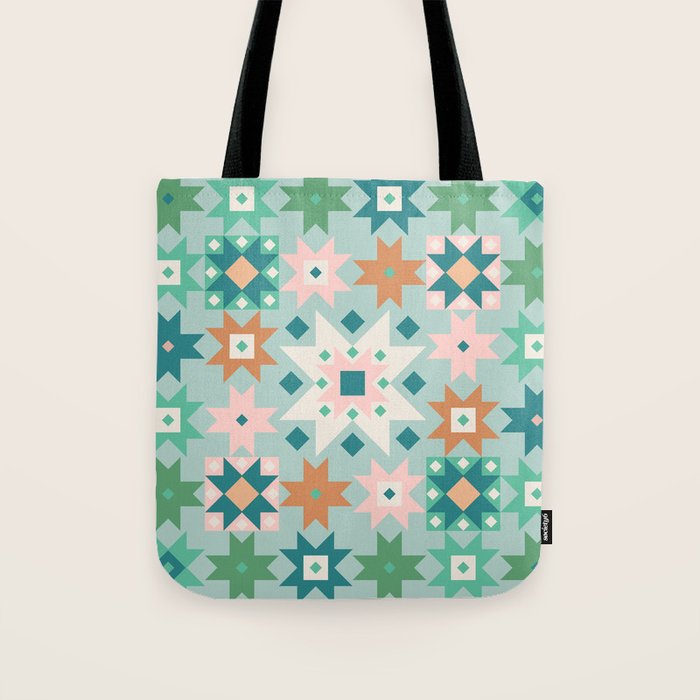 Geometric Quilt - Blue Green Tote Bag Gallery Image 1
