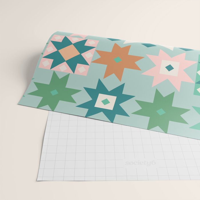 Geometric Quilt - Blue Green Wrapping Paper Gallery Image 2