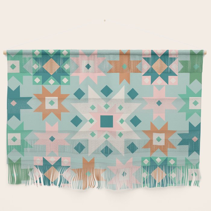 Geometric Quilt - Blue Green Wall Hanging Gallery Image 1