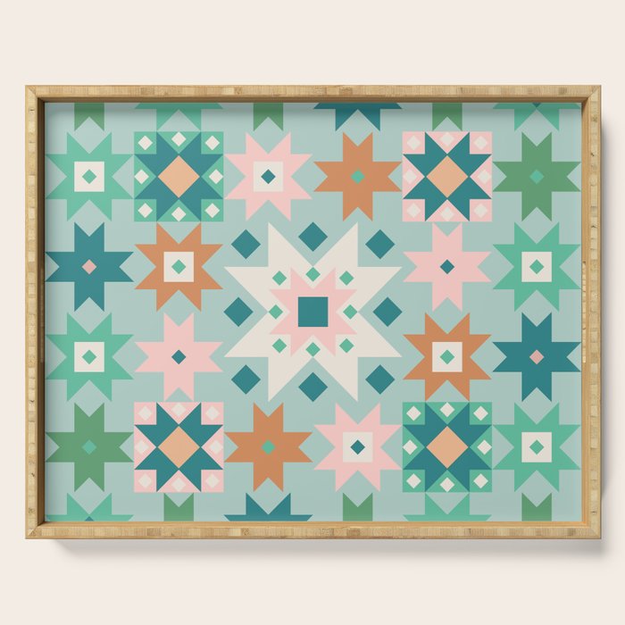 Geometric Quilt - Blue Green Serving Tray Gallery Image 1
