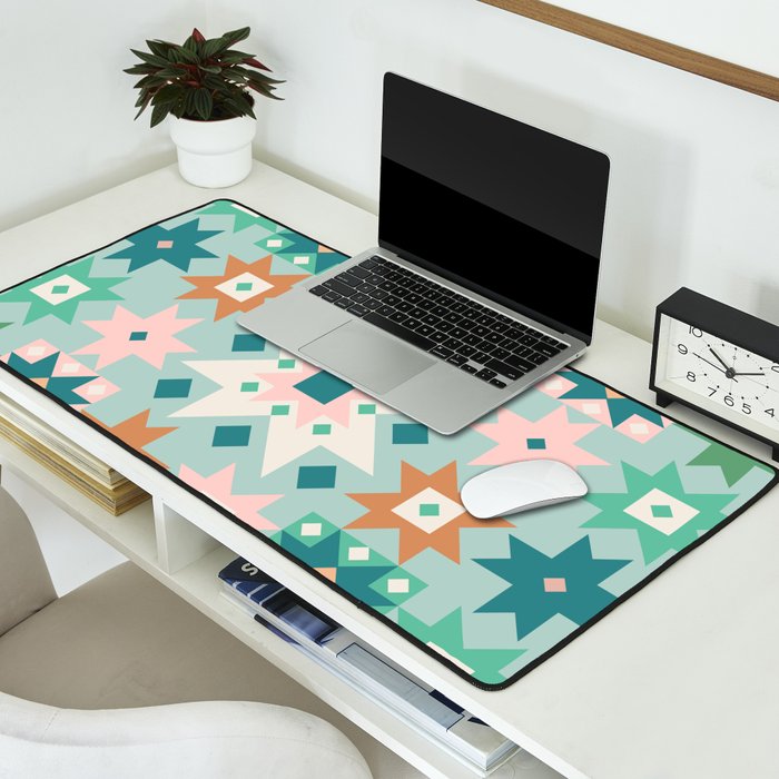 Geometric Quilt - Blue Green Desk Mat Gallery Image 2