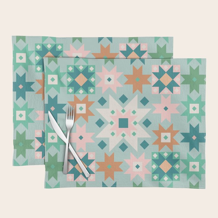 Geometric Quilt - Blue Green Placemat Gallery Image 1