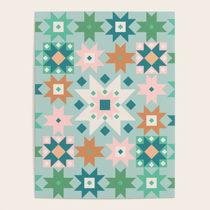 Geometric Quilt - Blue Green Poster Gallery Image 4