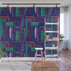 Block print geometrics blue Wall Mural Gallery Image 1