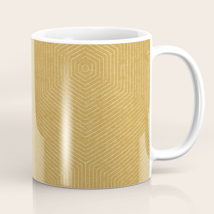 boho hexagon stripes - mustard Coffee Mug Gallery Image 1