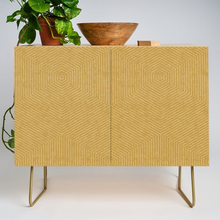 boho hexagon stripes - mustard Credenza Gallery Image 1