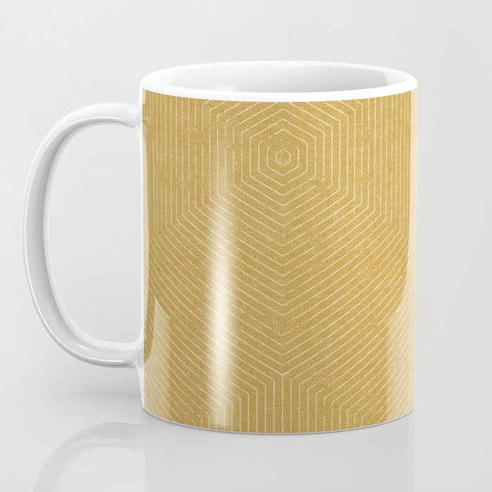boho hexagon stripes - mustard Coffee Mug Gallery Image 3