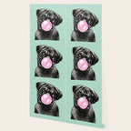 Bubble Gum Black Pug in Green Wallpaper Gallery Image 2