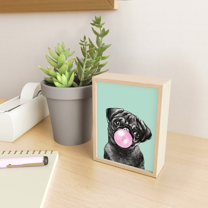Bubble Gum Black Pug in Green Mini Art Print Gallery Image 2