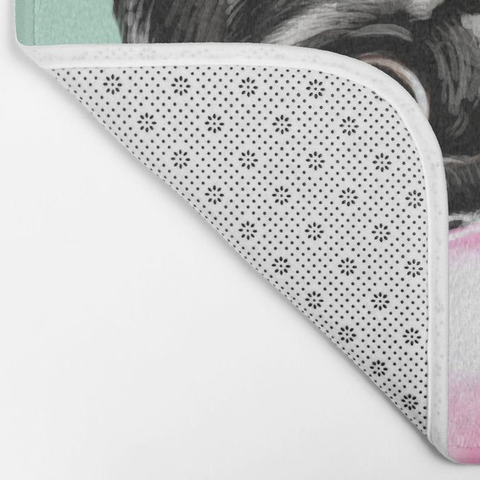 Bubble Gum Black Pug in Green Bath Mat Gallery Image 2