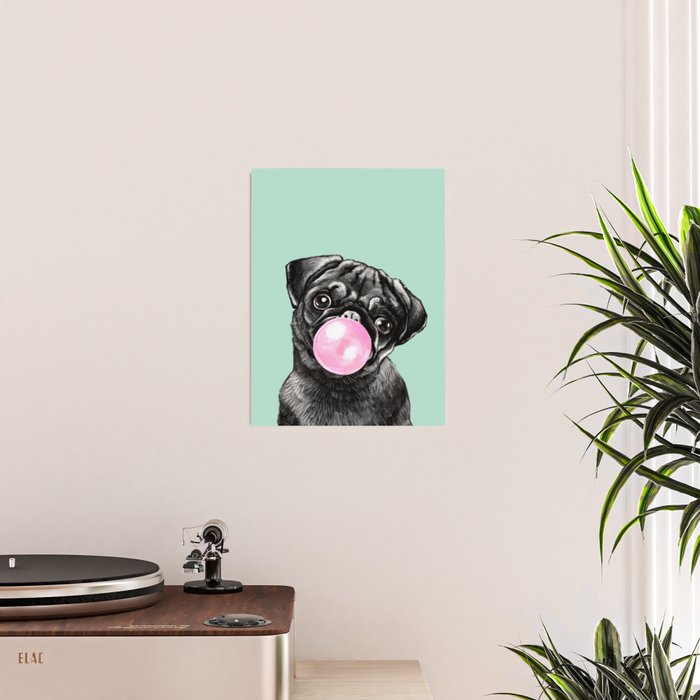 Bubble Gum Black Pug in Green Poster Gallery Image 2