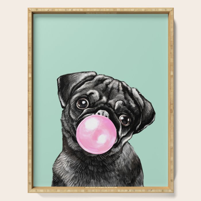 Bubble Gum Black Pug in Green Serving Tray Gallery Image 1