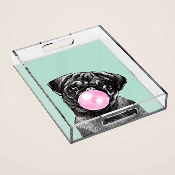 Bubble Gum Black Pug in Green Acrylic Tray Gallery Image 1