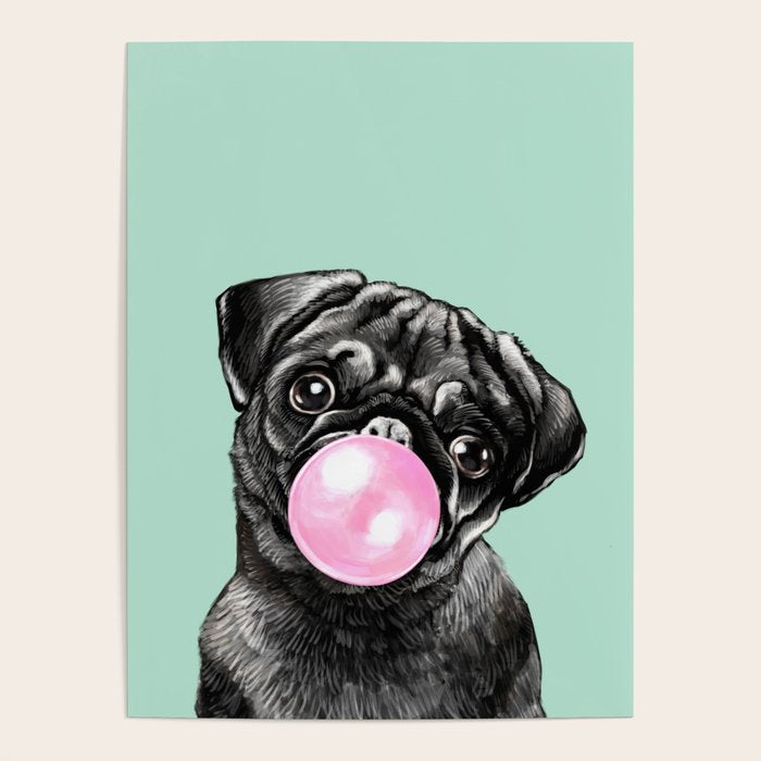 Bubble Gum Black Pug in Green Poster Gallery Image 4