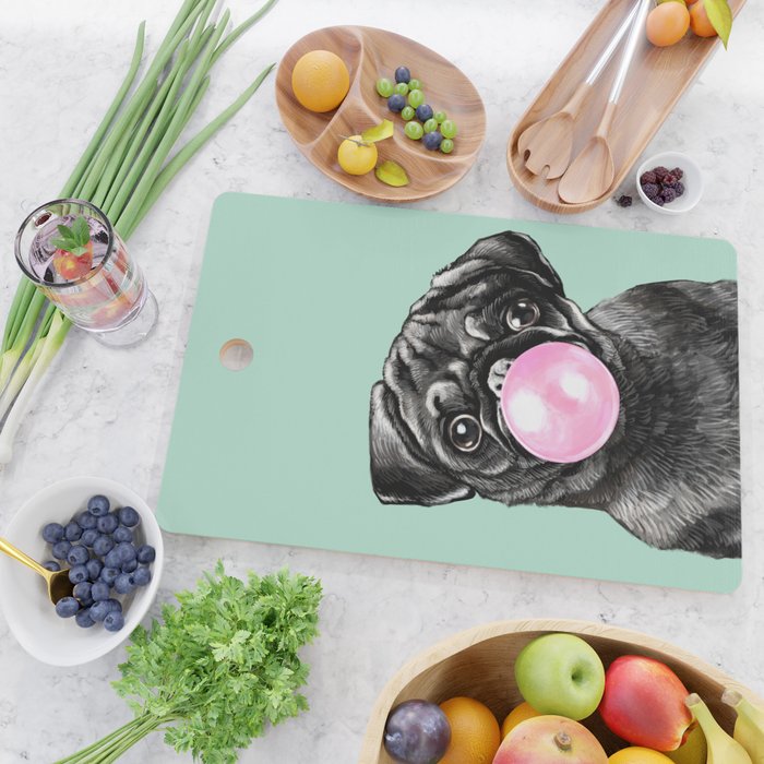 Bubble Gum Black Pug in Green Cutting Board Gallery Image 2