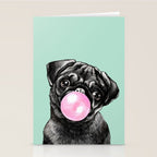 Bubble Gum Black Pug in Green Stationery Card Gallery Image 2
