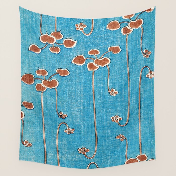 Vines from Bijutsu Sekai Vintage Illustration by Watanabe Seitei 1893-1896 Peaceful Blue Watercolor Wall Tapestry Gallery Image 4