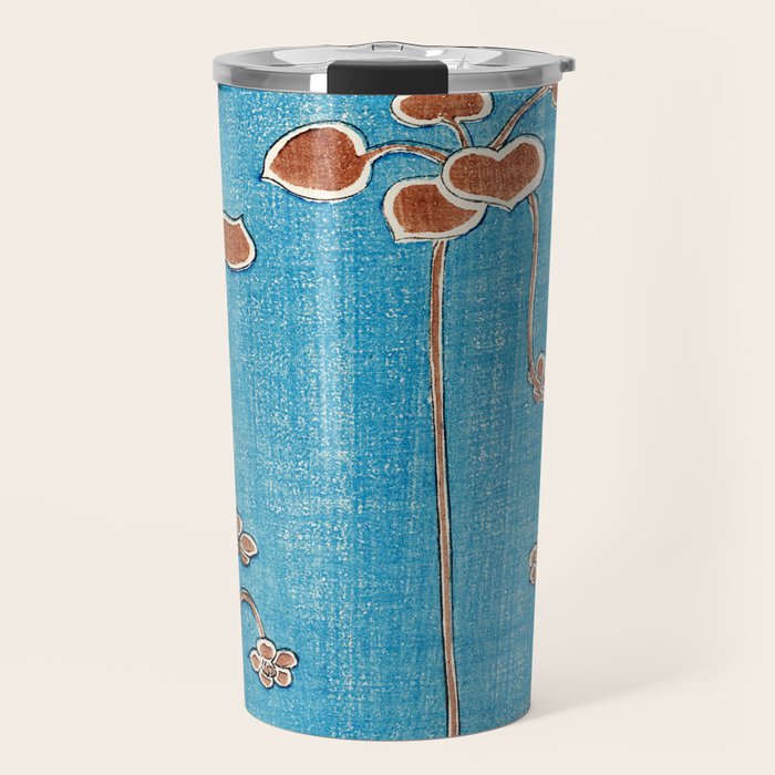 Vines from Bijutsu Sekai Vintage Illustration by Watanabe Seitei 1893-1896 Peaceful Blue Watercolor Travel Mug Gallery Image 1