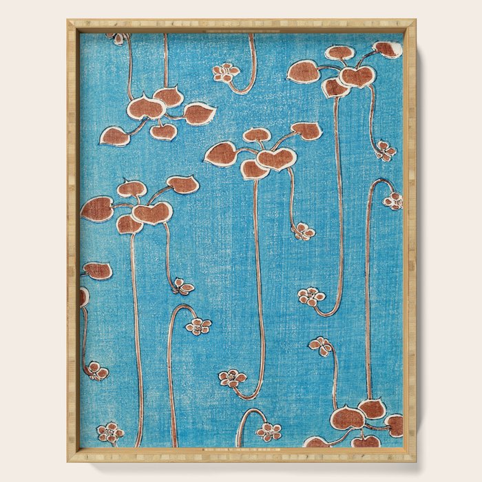 Vines from Bijutsu Sekai Vintage Illustration by Watanabe Seitei 1893-1896 Peaceful Blue Watercolor Serving Tray Gallery Image 1