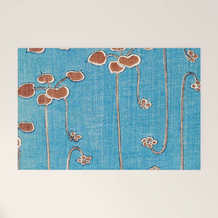 Vines from Bijutsu Sekai Vintage Illustration by Watanabe Seitei 1893-1896 Peaceful Blue Watercolor Welcome Mat Gallery Image 1