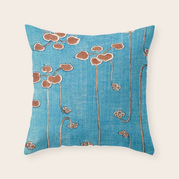 Vines from Bijutsu Sekai Vintage Illustration by Watanabe Seitei 1893-1896 Peaceful Blue Watercolor Throw Pillow Gallery Image 6