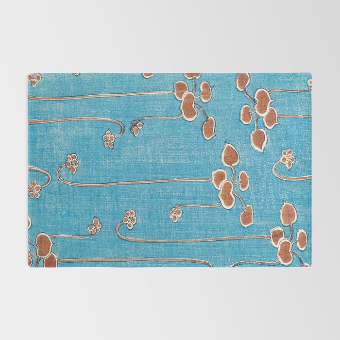 Vines from Bijutsu Sekai Vintage Illustration by Watanabe Seitei 1893-1896 Peaceful Blue Watercolor Rug Gallery Image 2