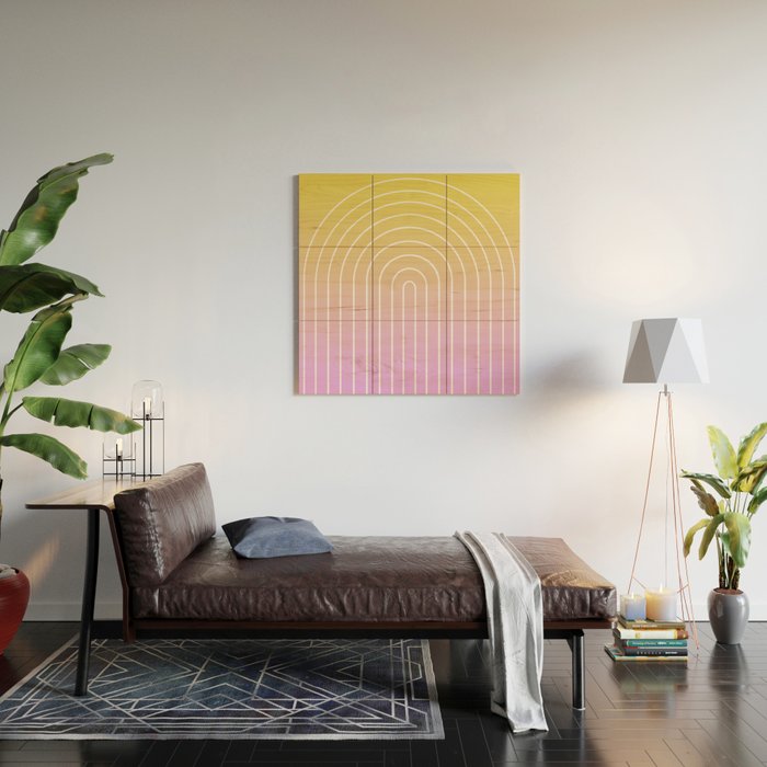 Ombre Arch IV Pink Yellow Sunrise Gradient Modern Geometric Lines Wood Wall Art Gallery Image 2