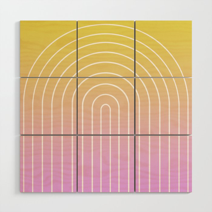 Ombre Arch IV Pink Yellow Sunrise Gradient Modern Geometric Lines Wood Wall Art Gallery Image 1