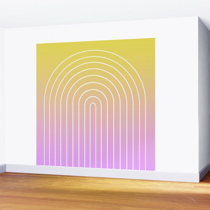 Ombre Arch IV Pink Yellow Sunrise Gradient Modern Geometric Lines Wall Mural Gallery Image 2