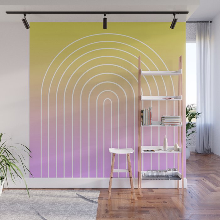 Ombre Arch IV Pink Yellow Sunrise Gradient Modern Geometric Lines Wall Mural Gallery Image 1