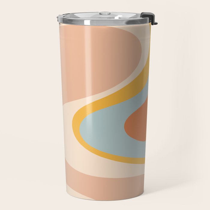 Retro Dream Abstract Swirl Pattern Pastel Apricot Buff Ice Blue Mustard Travel Mug Gallery Image 2
