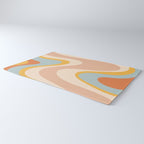 Retro Dream Abstract Swirl Pattern Pastel Apricot Buff Ice Blue Mustard Rug Gallery Image 3