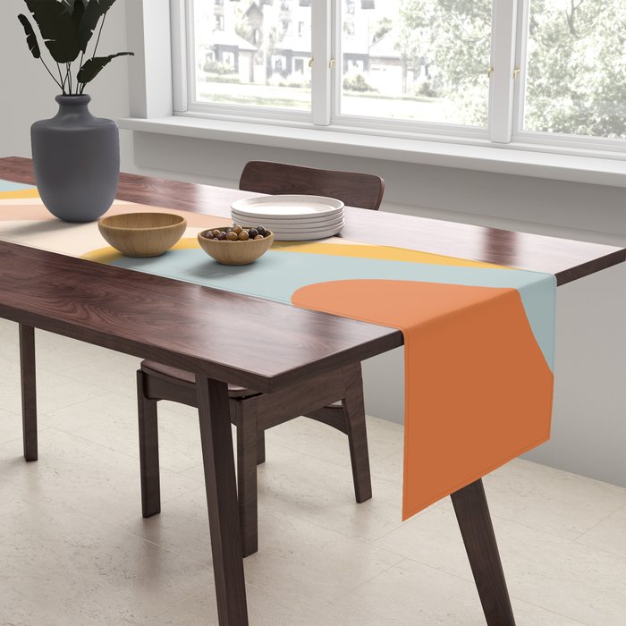Retro Dream Abstract Swirl Pattern Pastel Apricot Buff Ice Blue Mustard Table Runner Gallery Image 2