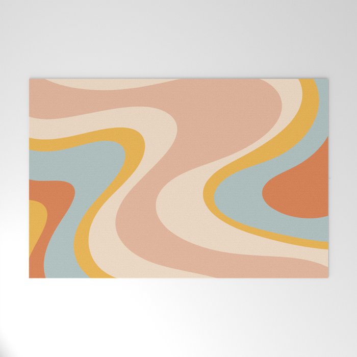 Retro Dream Abstract Swirl Pattern Pastel Apricot Buff Ice Blue Mustard Welcome Mat Gallery Image 1