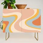 Retro Dream Abstract Swirl Pattern Pastel Apricot Buff Ice Blue Mustard Credenza Gallery Image 1
