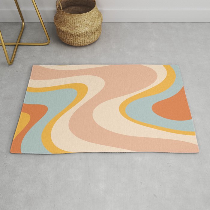 Retro Dream Abstract Swirl Pattern Pastel Apricot Buff Ice Blue Mustard Rug Gallery Image 1