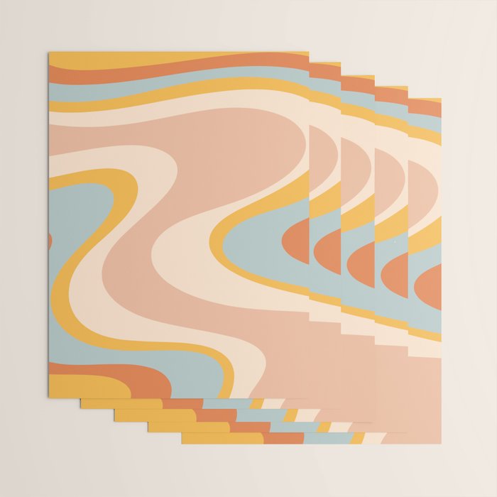 Retro Dream Abstract Swirl Pattern Pastel Apricot Buff Ice Blue Mustard Wrapping Paper Gallery Image 3