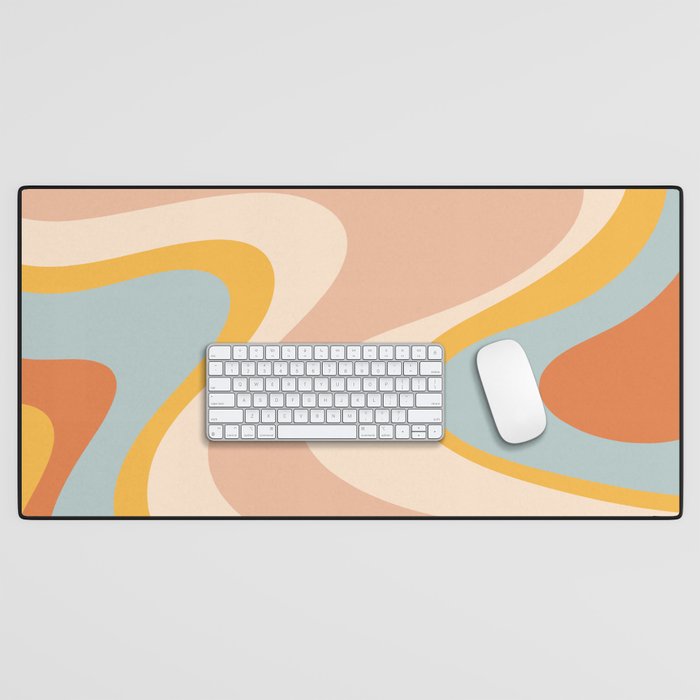 Retro Dream Abstract Swirl Pattern Pastel Apricot Buff Ice Blue Mustard Desk Mat Gallery Image 1